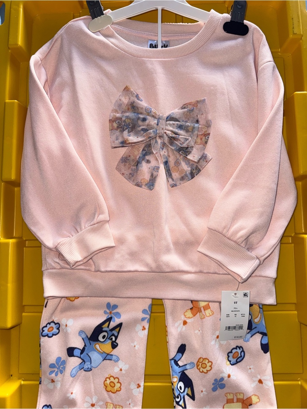 Girls' Light Pink Bow-Front sweatshirt Set with Character Print Pants